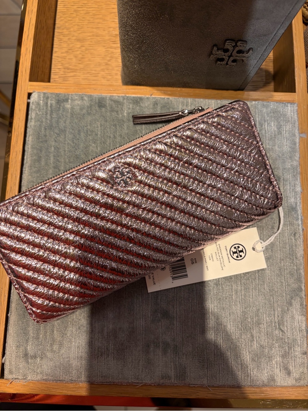 Tory Burch Metallic rose gold Quilted Zip Wallet - Deep Wine red  new with tag